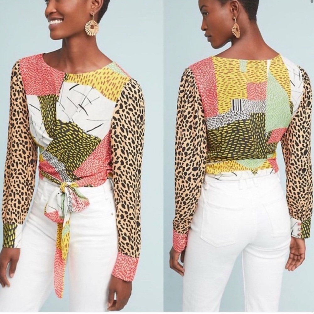 Anthropologie Multicolor Leopard Patchwork Blouse XS